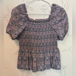 J. Crew Smocked Puff Sleeve Floral Top